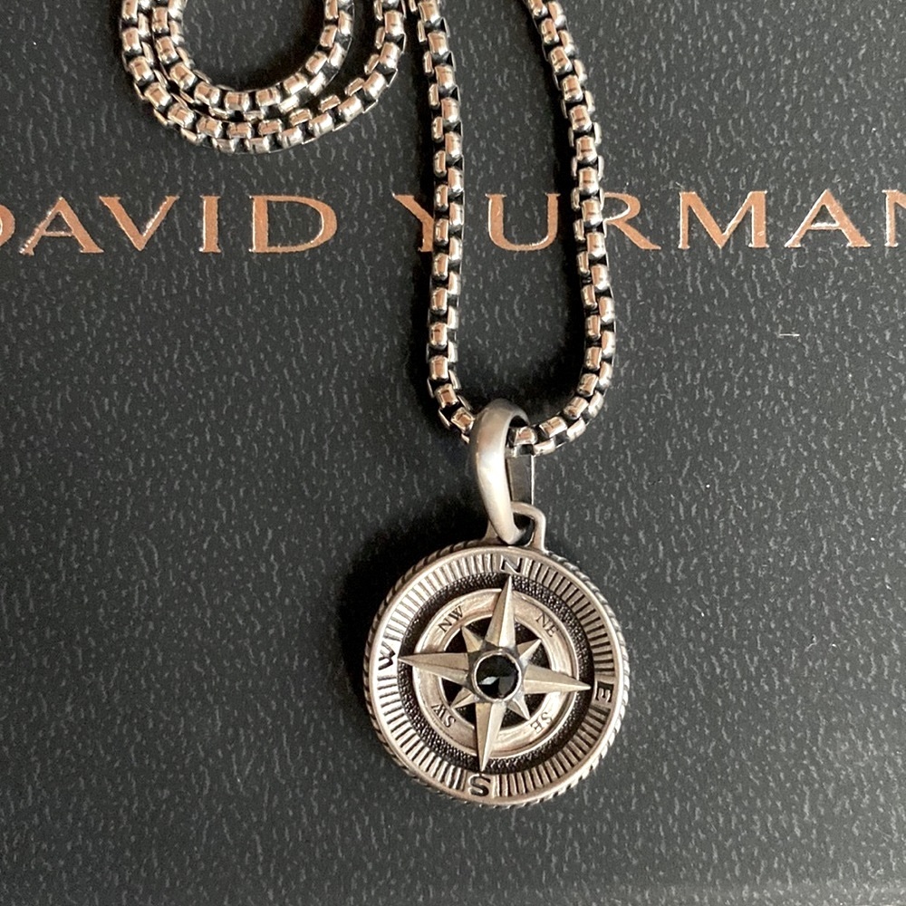 David Yurman Sterling Maritime Compass Pendant Blk Diamond W/CHAIN-FIRM ON PRICE